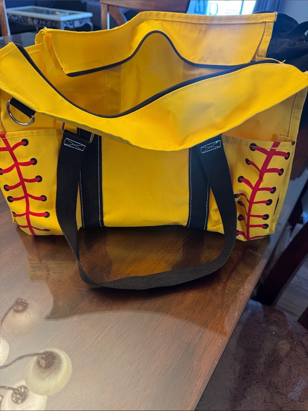 Yellow Softball Stitch Canvas Tote